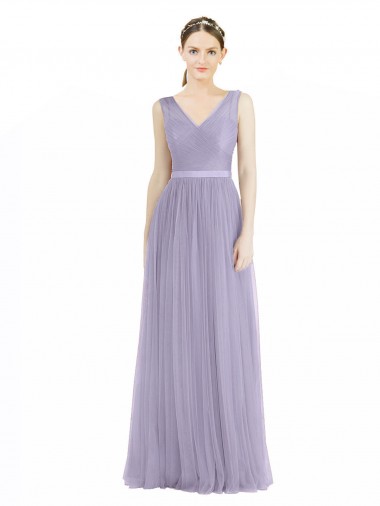 Buy Wide Straps V-Neck Long Tulle Bridesmaids with Belt UK
