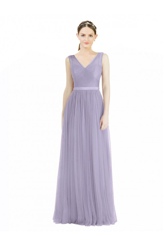 Buy Wide Straps V-Neck Long Tulle Bridesmaids with Belt UK
