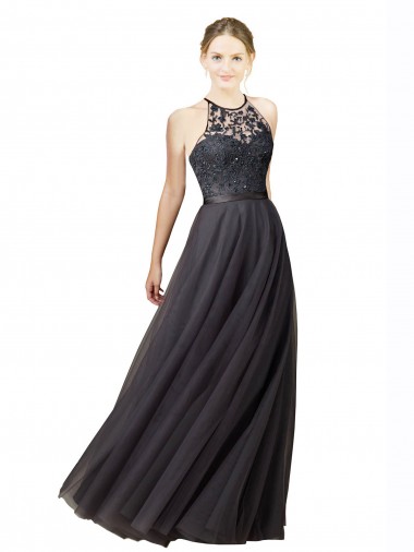 Buy Sweetheart Neckline Long Sleeveless Tulle Bridesmaid Dress with Lace Bodice UK