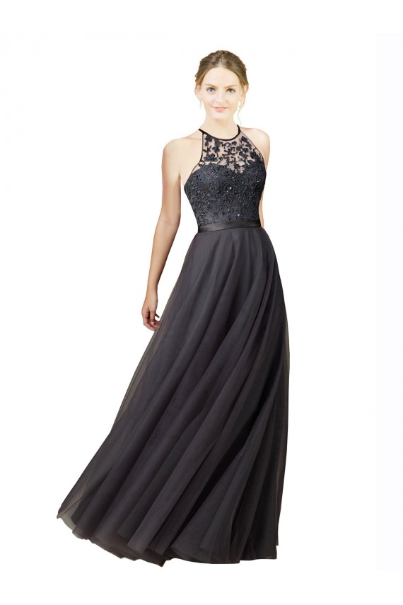 Buy Sweetheart Neckline Long Sleeveless Tulle Bridesmaid Dress with Lace Bodice UK