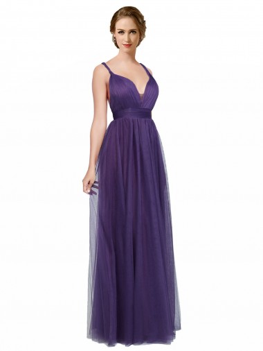 Buy Twisted Straps Sweeheart Long Tulle Bridesmaid Dress Open Back UK
