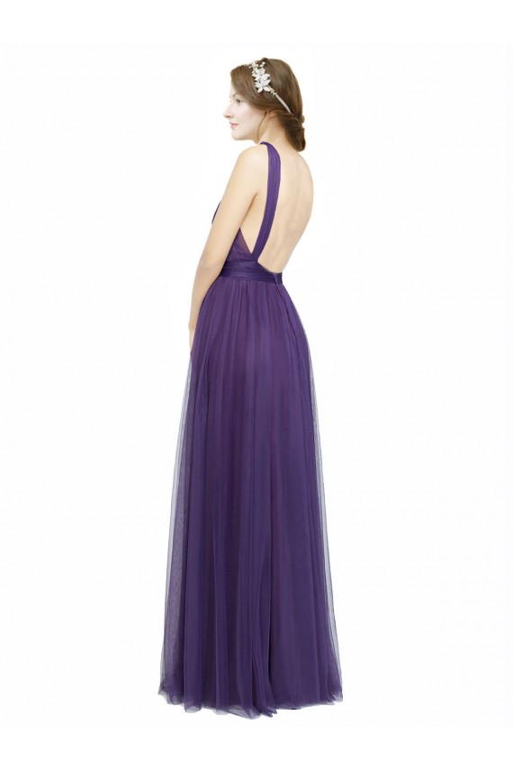 Buy Twisted Straps Sweeheart Long Tulle Bridesmaid Dress Open Back UK