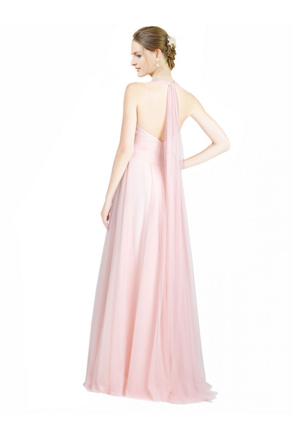 Buy Ruched Sweetheart Neckline A-Line Tulle Bridesmaid Dress with Tie Open Back UK