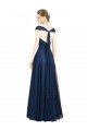 Buy Ruched Sweetheart Long A-Line Tulle Bridesmaid Dress with Wide Straps and Tie Back UK