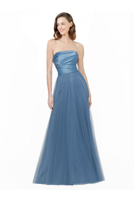 Buy Long Strapless Bridesmaid Dress with Soft Tulle Overlay UK