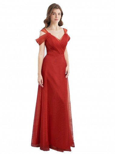 Buy Cold Shoulder Pleated Wrap Tulle Bridesmaid Dress with Low V-Back UK