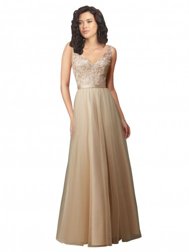 Buy Long Tulle Bridesmaid Dress with Embroidery and Beading UK