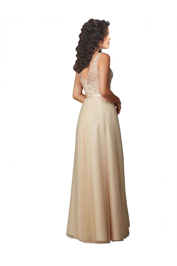 Buy Long Tulle Bridesmaid Dress with Embroidery and Beading UK