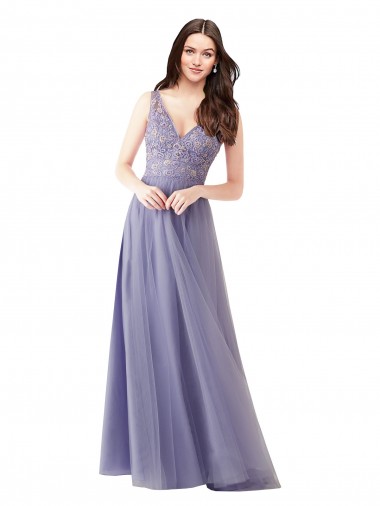 Buy Sweetheart Tulle Bridesmaid Dress with Fully Embroidered V-Neck Bodice UK