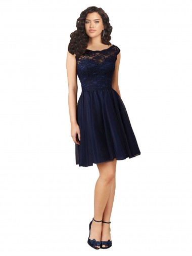 Buy Short Bateau Neck Tulle Cocktail Bridesmaid Dress with Lace Bodice UK
