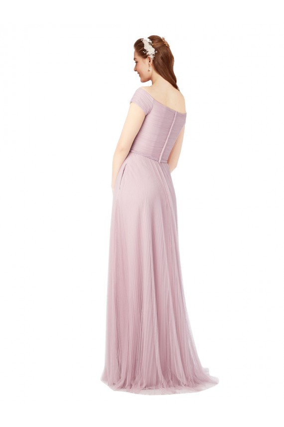 Buy Off the Shoulder Long A-Line Tulle Bridesmaid Dress UK