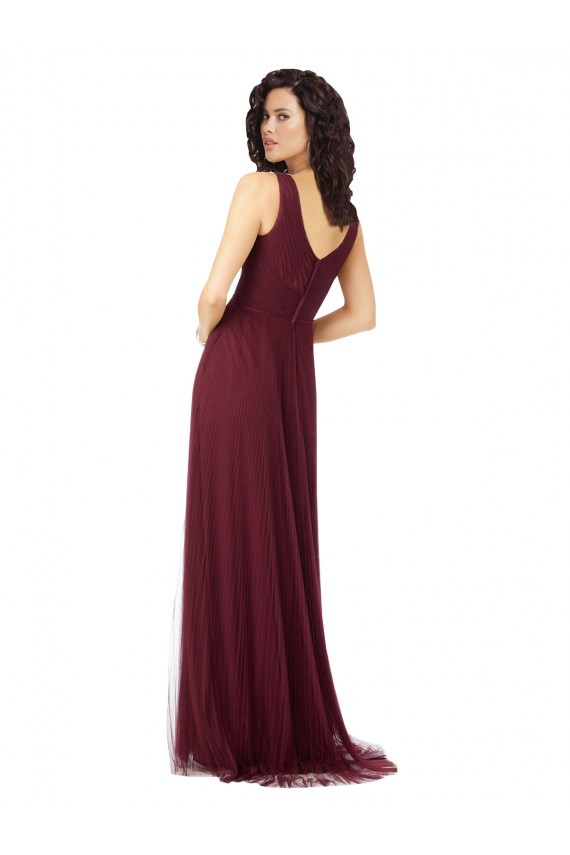 Buy Long A-Line V-Neck Tulle Bridesmaid Dress UK
