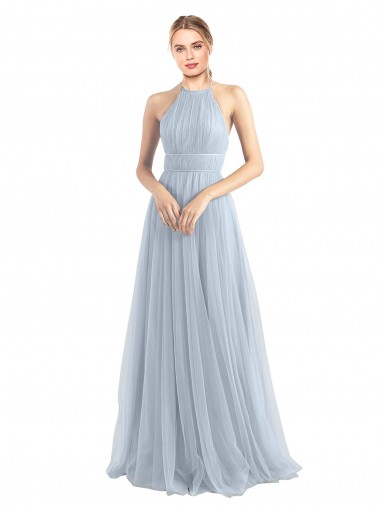 Buy Halter Neckline Slim A-Line Tulle Bridesmaid Dress UK