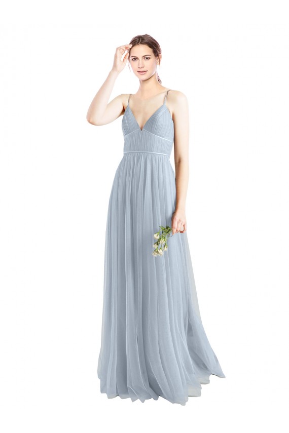 Buy Spaghetti Straps V-Neck Slim A-Line Tulle Bridesmaid Dress UK