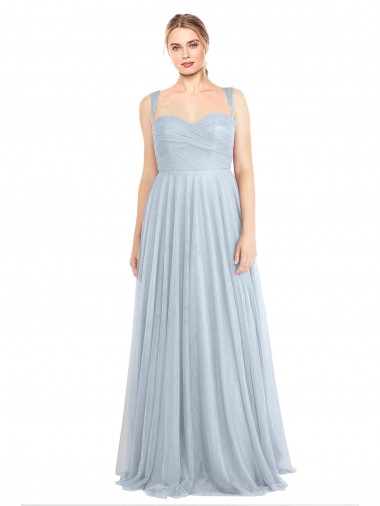 Buy Sweetheart Spaghetti Straps Long Tulle Bridesmaid Dress with Criss Cross Back UK