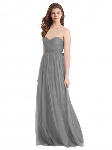 Buy Shirred Strapless Bodice Long Tulle Bridesmaid Dress with Sweetheart Neckline UK
