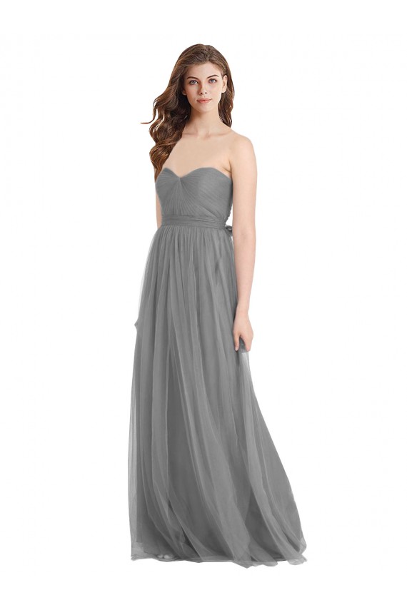 Buy Shirred Strapless Bodice Long Tulle Bridesmaid Dress with Sweetheart Neckline UK