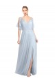 Buy Floor Length Flutter Sleeves Long Tulle Bridesmaid Dress with Side Slit UK
