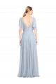 Buy Floor Length Flutter Sleeves Long Tulle Bridesmaid Dress with Side Slit UK