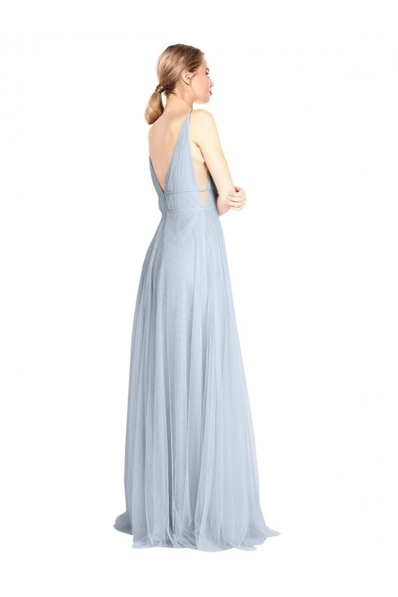 Buy Plunging Deep V-Neck Long Tulle Bridesmaid Dress with V-Back UK