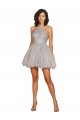 Buy Halter Neckline Criss Cross Back Short Cocktail Dress with Beaded Lace Bodice UK