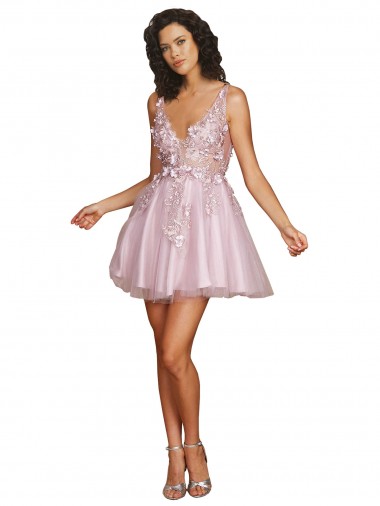 Buy Sleeveless V-Neckline Short Cocktail Dress with Embellished Lace Appliques UK