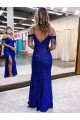 Buy Cold Shoulder Sleeveless Long Floor Length Velvet Sequin Prom Dress with Slit UK
