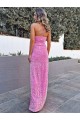 Buy Halter Sleeveless Long Floor Length Velvet Sequin Prom Dress with Slit UK