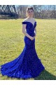 Buy Off the Shoulder Sleeveless Long Sweep Train Velvet Sequin Prom Dress UK