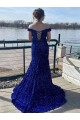 Buy Off the Shoulder Sleeveless Long Sweep Train Velvet Sequin Prom Dress UK