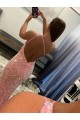 Buy Open Back One Shoulder Sleeveless Long Sweep Train Velvet Sequin Prom Dress UK