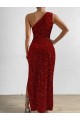 Buy One Shoulder Sleeveless Long Floor Length Velvet Sequin Prom Dress with Slit UK