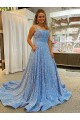 Buy A-Line Scoop Sleeveless Long Court Train Velvet Sequin Prom Dress UK