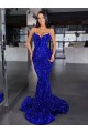 Buy Mermaid Spaghetti Straps Sleeveless Long Sweep Train Velvet Sequin Prom Dress UK