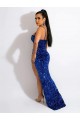 Buy Long Sweep Train Spaghetti Straps Sleeveless Velvet Sequin Prom Dress with Slit UK