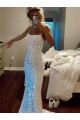 Buy Long Spaghetti Straps Sleeveless Sweep Train Velvet Sequin Prom Dress UK