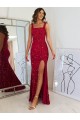 Buy Square Neck Sleeveless Long Velvet Sequin Prom Dress with Slit UK