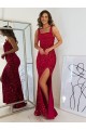 Buy Square Neck Sleeveless Long Velvet Sequin Prom Dress with Slit UK