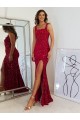 Buy Square Neck Sleeveless Long Velvet Sequin Prom Dress with Slit UK
