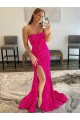 Buy Strapless Sleeveless Long Sweep Train Velvet Sequin Prom Dress with Side Slit UK