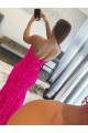 Buy Strapless Sleeveless Long Sweep Train Velvet Sequin Prom Dress with Side Slit UK