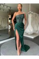 Buy Strapless Sleeveless Long Sweep Train Velvet Sequin Prom Dress with High Side Slit UK