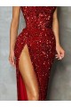 Buy Strapless Sleeveless Long Floor Length Velvet Sequin Prom Dress High Side Slit UK