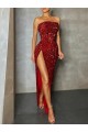 Buy Strapless Sleeveless Long Floor Length Velvet Sequin Prom Dress High Side Slit UK