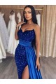 Buy Sweetheart Sleeveless Long Sweep Train Velvet Sequin Prom Dress with Slit UK