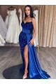 Buy Sweetheart Sleeveless Long Sweep Train Velvet Sequin Prom Dress with Slit UK