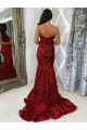 Buy Sweetheart Sleeveless Long Court Train Velvet Sequin Prom Dress UK