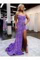 Buy A-Line Sweetheart Sleeveless Long Velvet Sequin Prom Dress with Slit UK