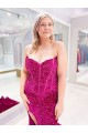 Buy Long Sweetheart Sleeveless Sweep Train Velvet Sequin Prom Dress with Slit UK