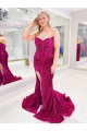 Buy Long Sweetheart Sleeveless Sweep Train Velvet Sequin Prom Dress with Slit UK